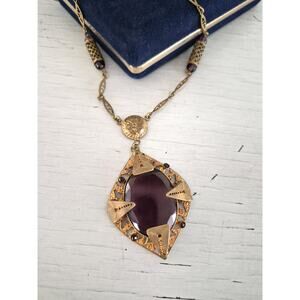 Antique Czechoslovakian Amethyst Glass Art Deco Filigree Necklace